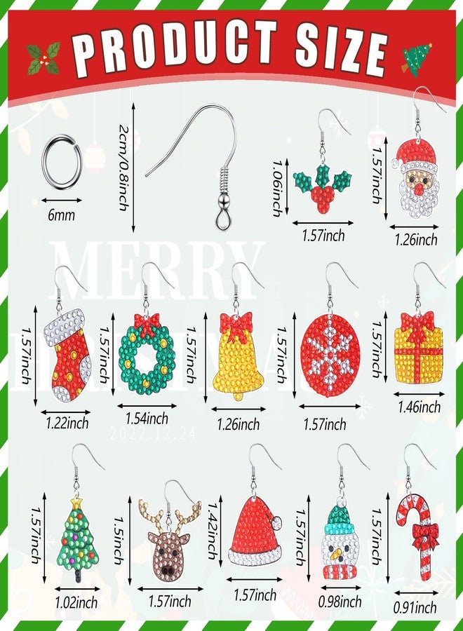 Remuuly 12 Pairs Christmas Diamond Art Earrings Making Kit 5d DIY Dangle Drop Diamond Art Painting Earrings Ornament Christmas Tree Santa Snowflake Snowman Jewelry Making for Adults Women Tool Kit - Image 2